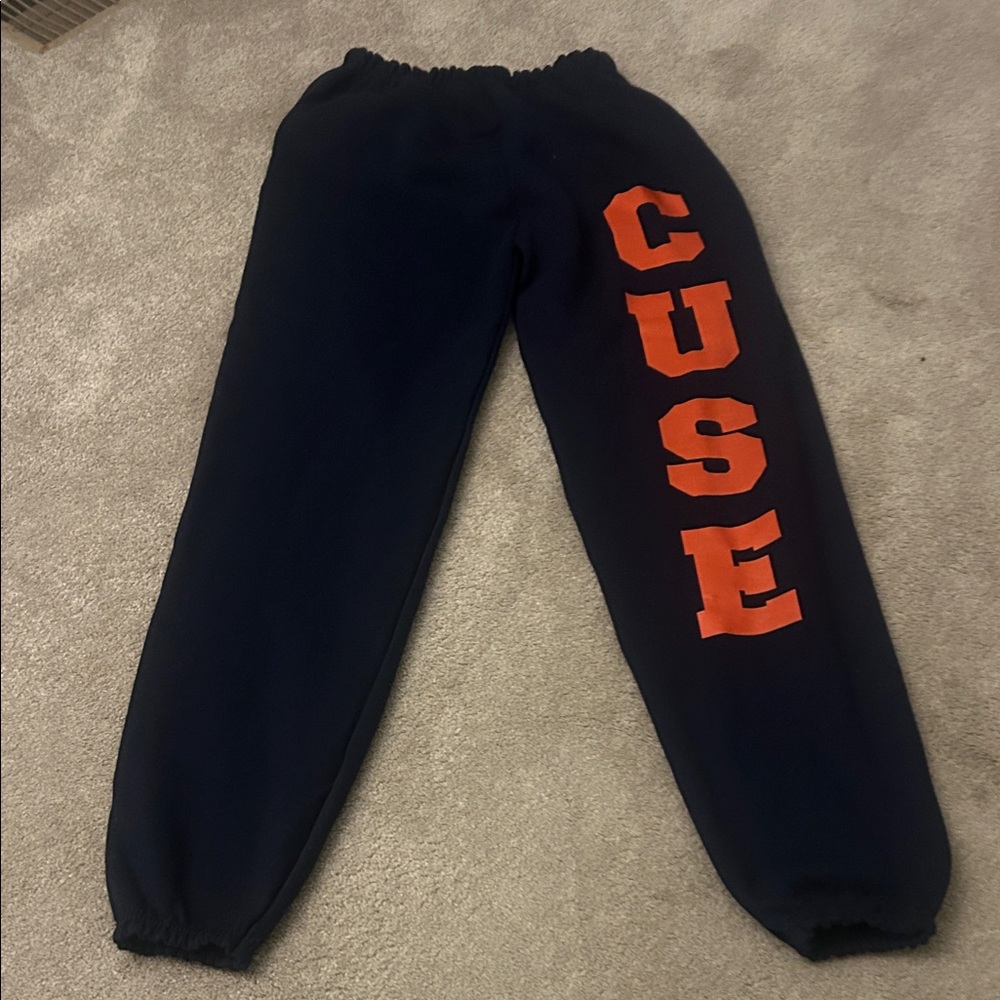 NEver WORN Navy Sweatpants with Orange CUSE ( Syracuse ) going down the leg